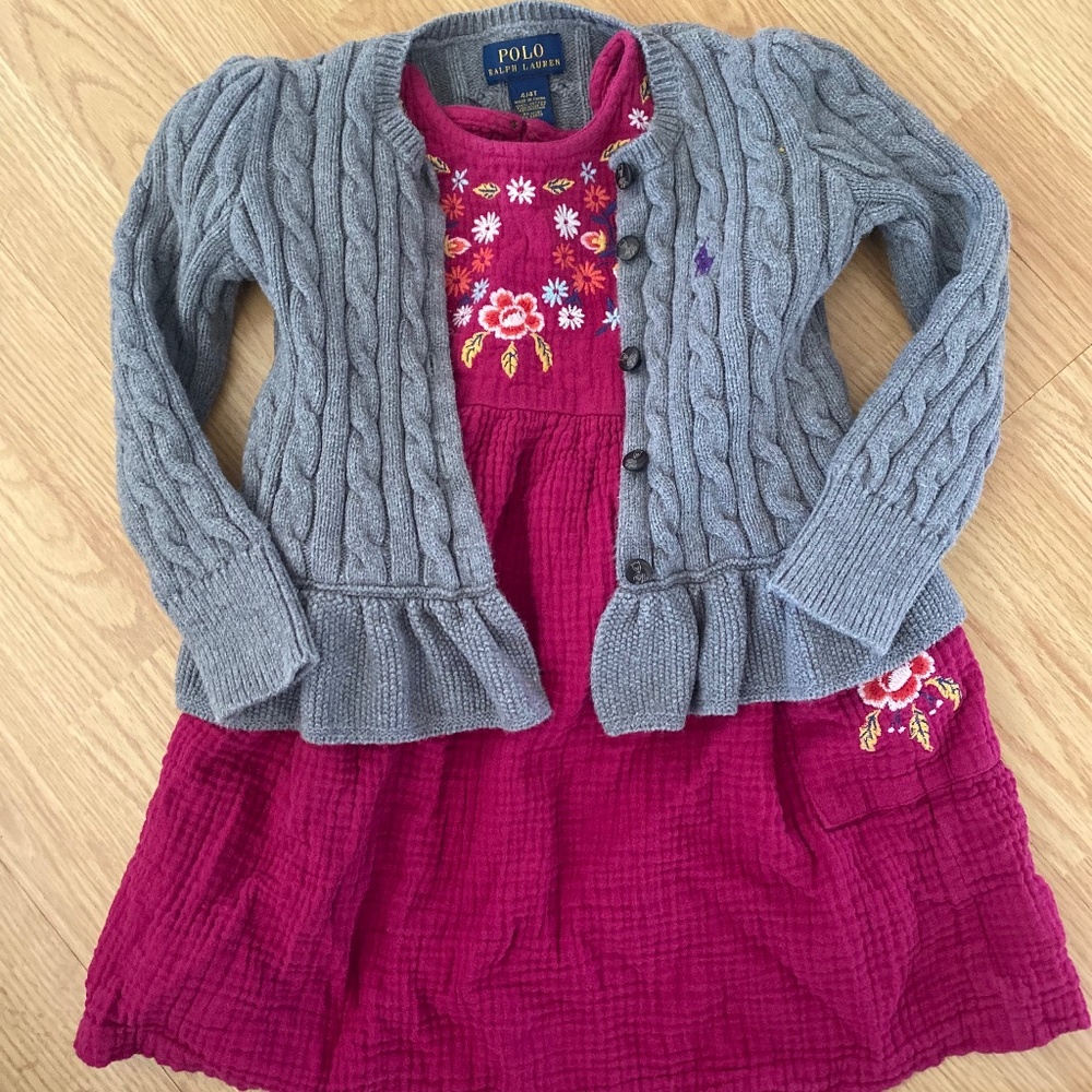 Girls two dresses and a sweater lot! Polo Ralph Lauren, Osh Kosh, & Old Navy!
